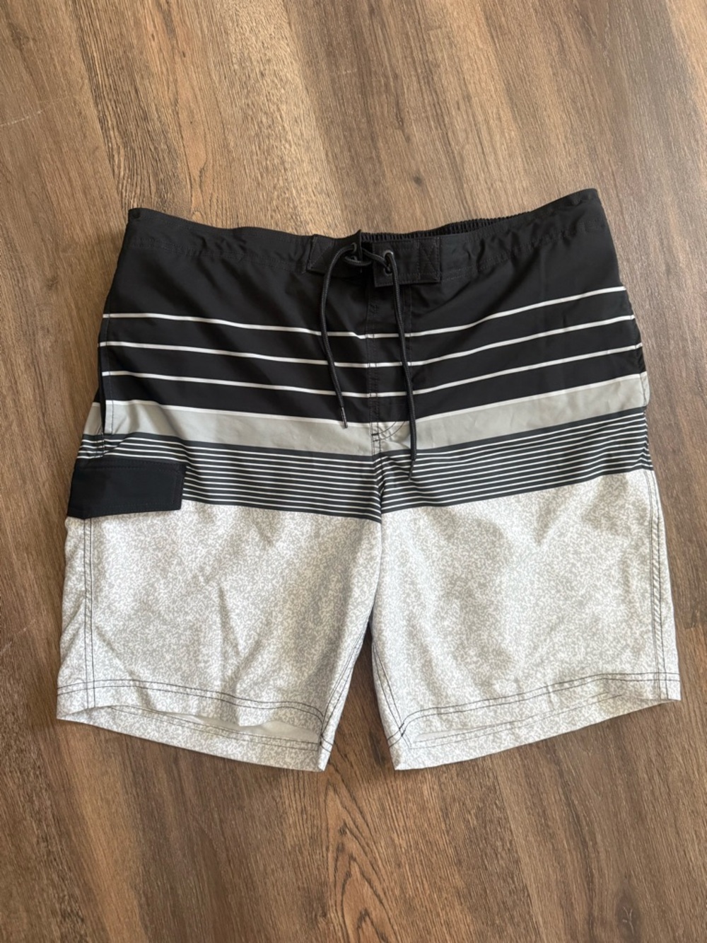 George Black and Light Gray Striped Swim Board Shorts